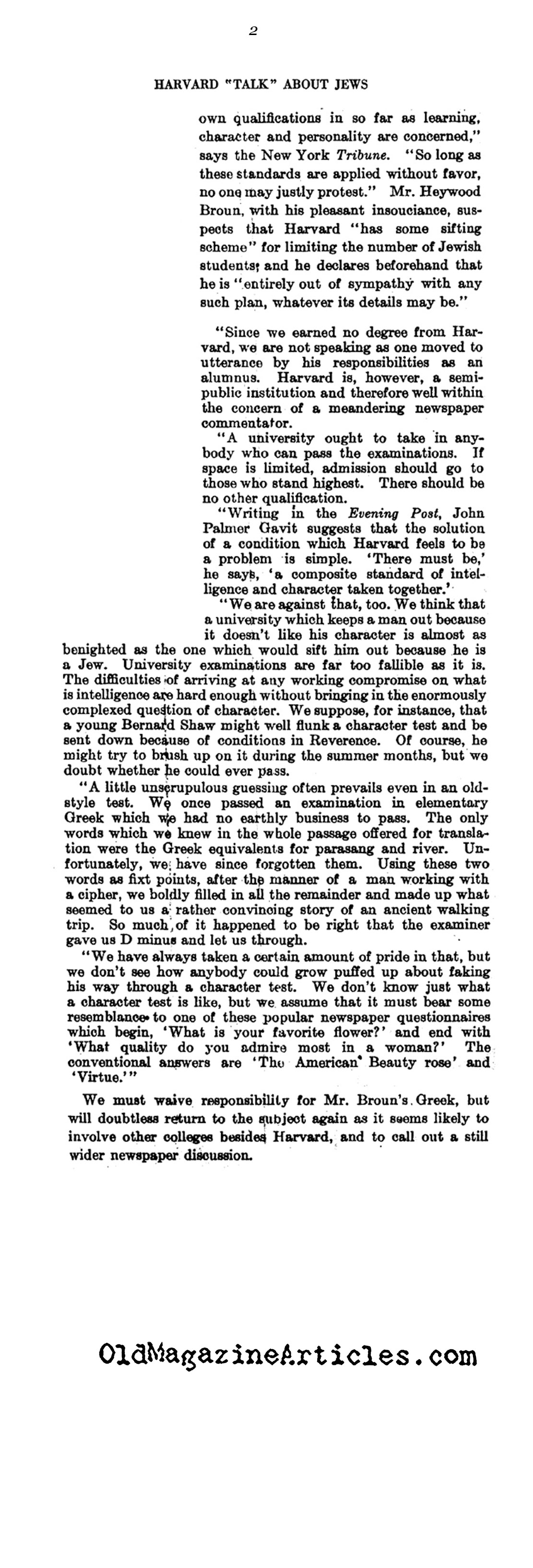 ''Harvard Talks About Jews'' (Literary Digest, 1922)